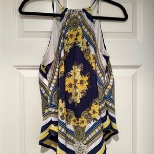 Floral Tank Top - Navy and Yellow